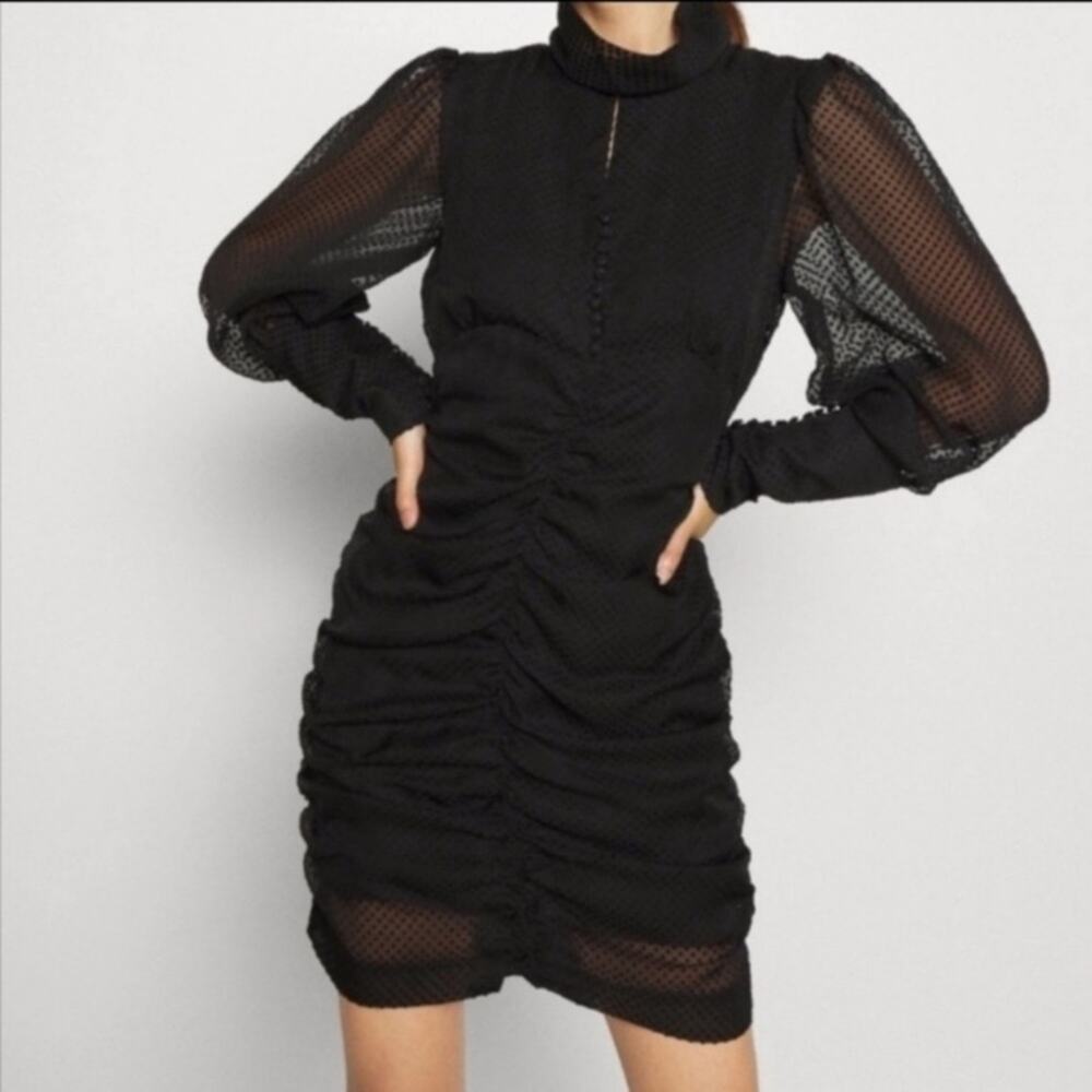 House of Harlow 1960 Black Ruched Long Sleeve Button Down Dress Size 4
